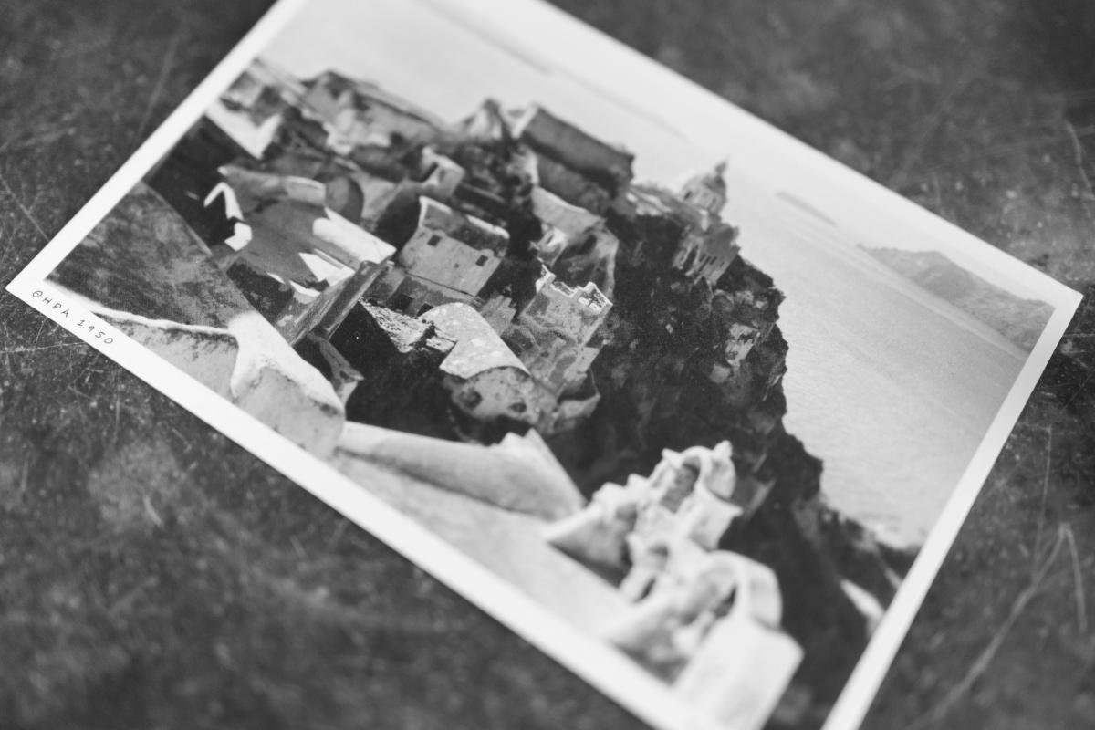 Black and white photograph of a vintage Greek wedding capturing timeless elegance
