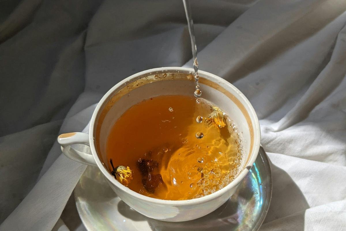 Greek mountain tea poured on a tea cup